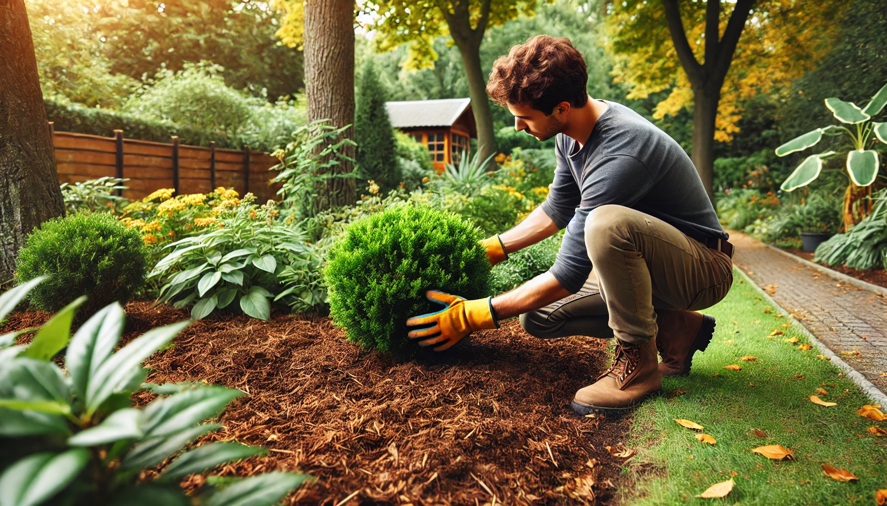 DALL·E_2024-10-25_09.57.01_-_A_gardener_carefully_spreads_mulch_around_a_shrub_in_a_well-maintained_garden._The_ground_around_the_plant_is_covered_with_fresh_mulch,_and_the_backgr.png